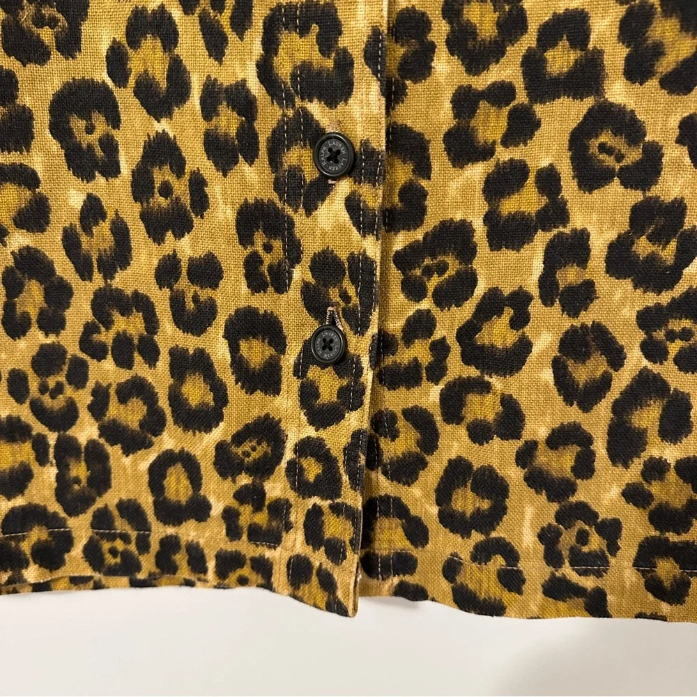 Lauren Ralph Lauren Leopard Print Button Front Skirt Linen Blend Size 14 Women’s - Picture 2 of 10